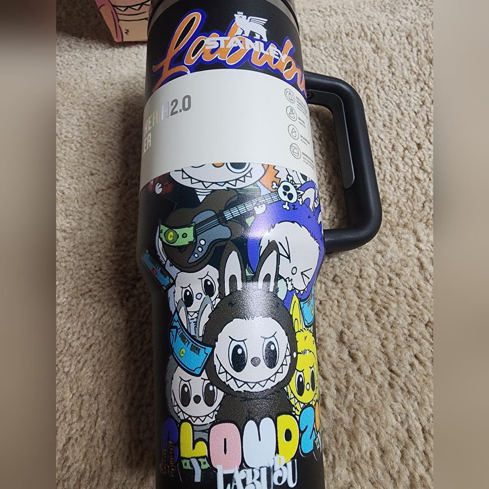 Labubu 40 Oz Tumbler Black With Box And Straw